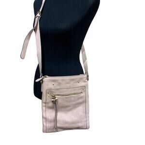 Cesca Faux Leather 3 Section Crossbody Handbag Purse Bag Pale Pink Blush